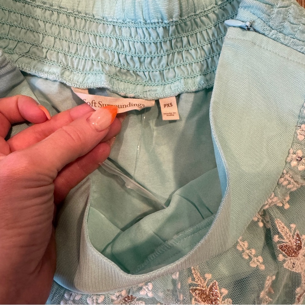 Soft Surroundings Aqua and Red Embroidered Maxi Skirt - Picture 7 of 7
